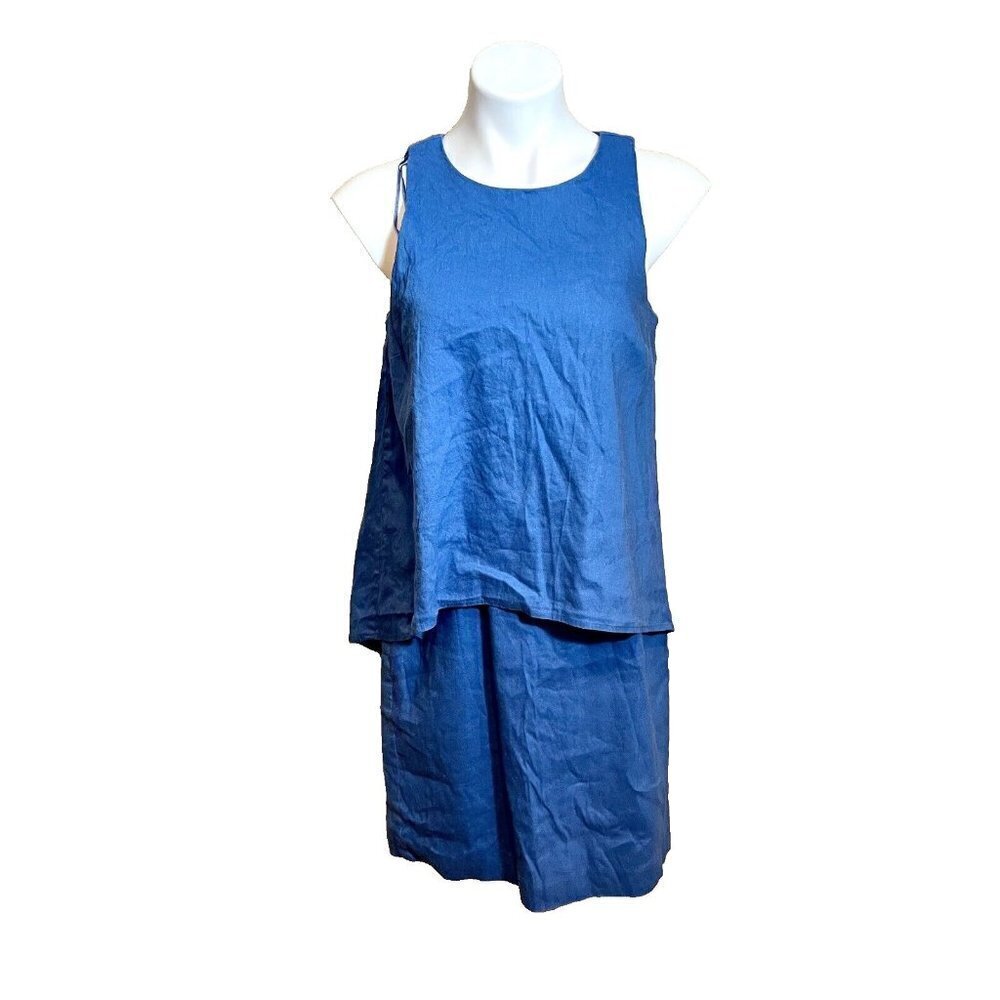 Antonio Melani Shift‎ Dress Womens Size 6 Blue Sleeveless Linen Blend Lined